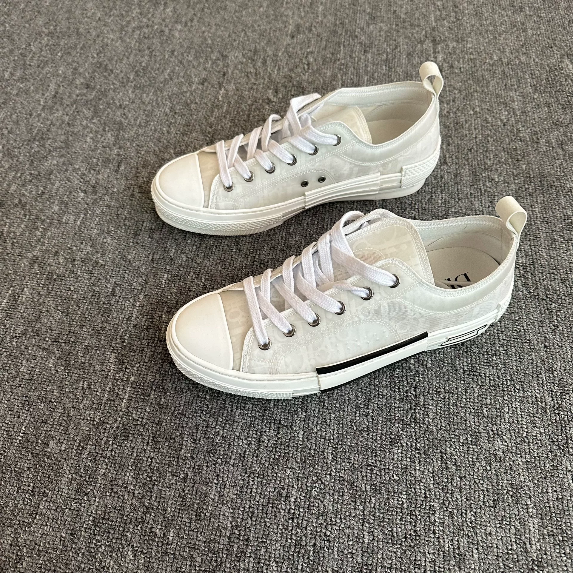 Dior B23 White Low-Top Transparent Logo Sneakers