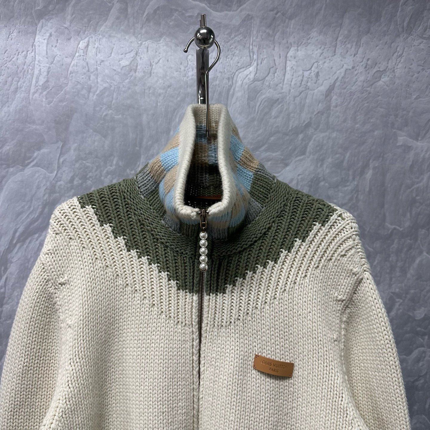 Louis Vuitton SS26 Zip Intarsia Sweater — detail