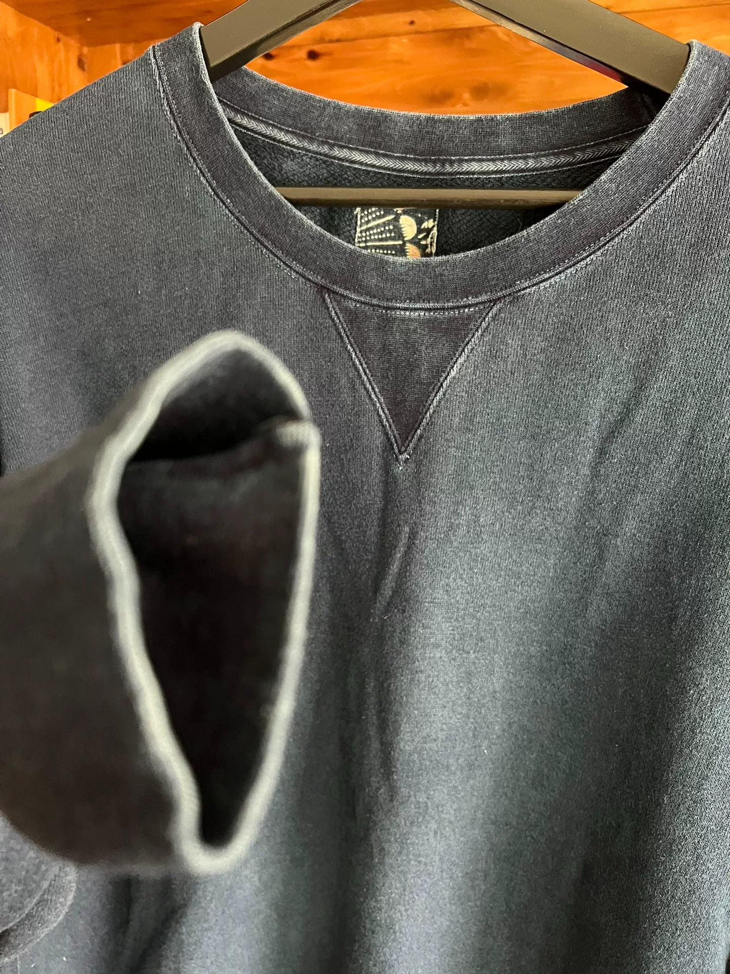 visvim ict 21 Indigo Distressed Crewneck Sweatshirt — label