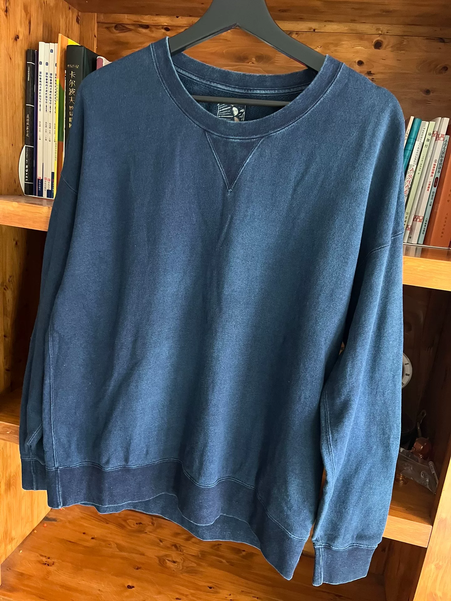 visvim ict 21 Indigo Distressed Crewneck Sweatshirt — detail