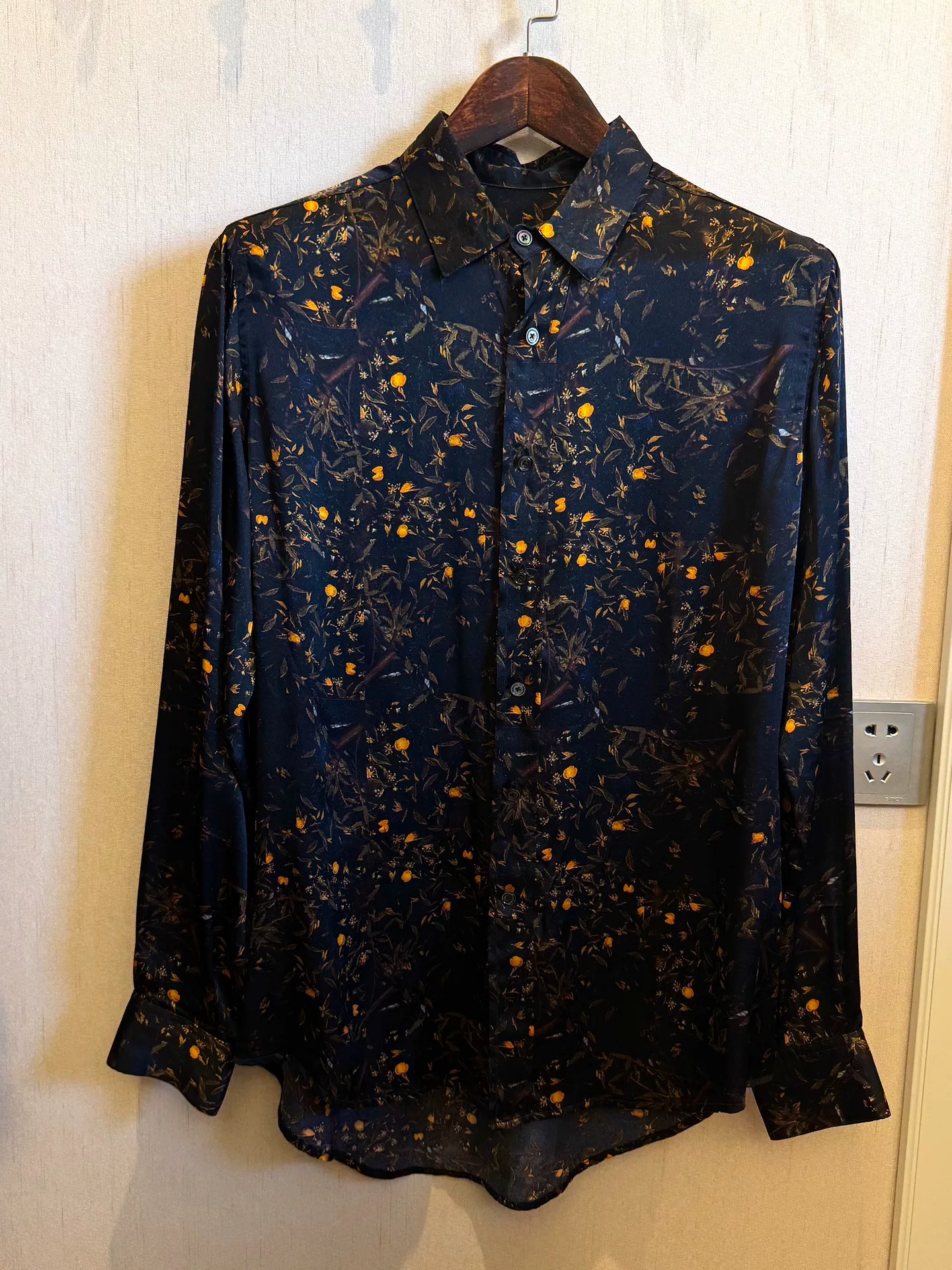 Geoffrey B Small Silk Orange Print Shirt