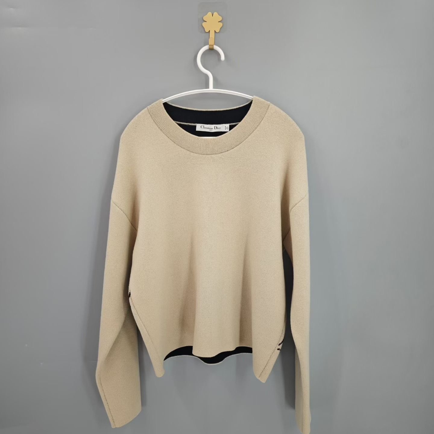 Dior Beige Animal Logo Cashmere Sweater — front