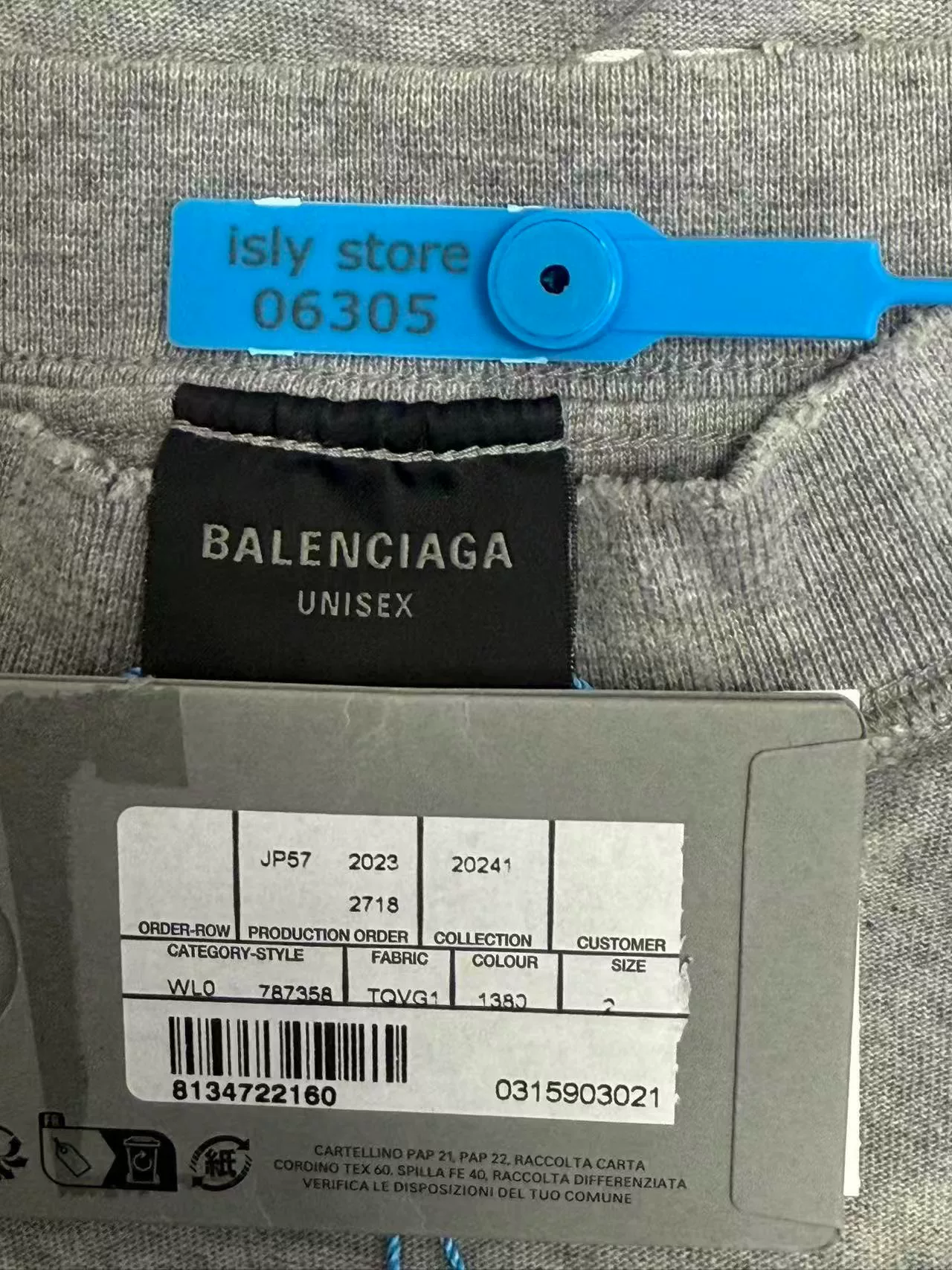 Balenciaga Gray Logo Crew Neck Short-Sleeve Tee — back