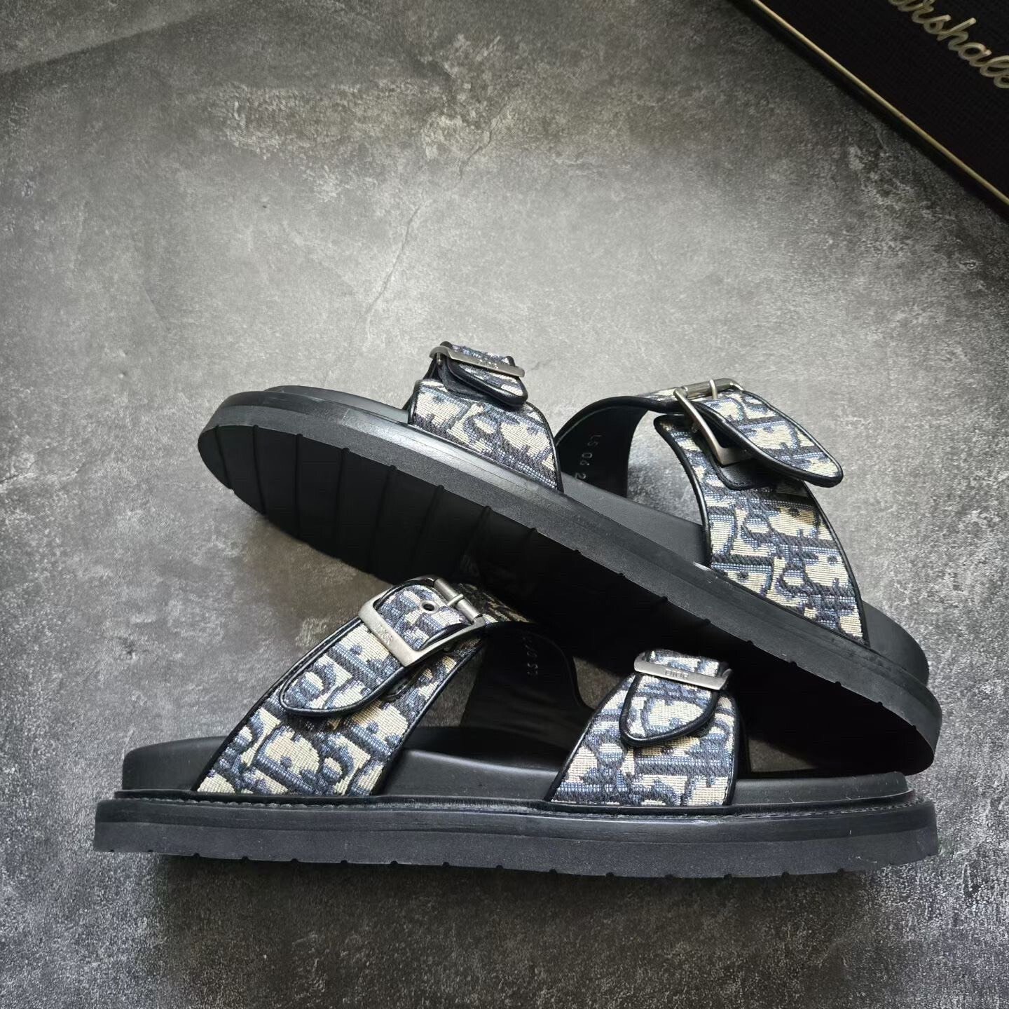 Dior AQUA Monogram Strap Sandals — label