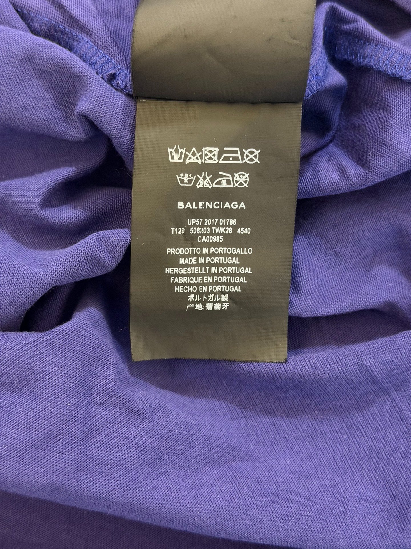 Balenciaga Purple Short-Sleeve Logo T-Shirt — label