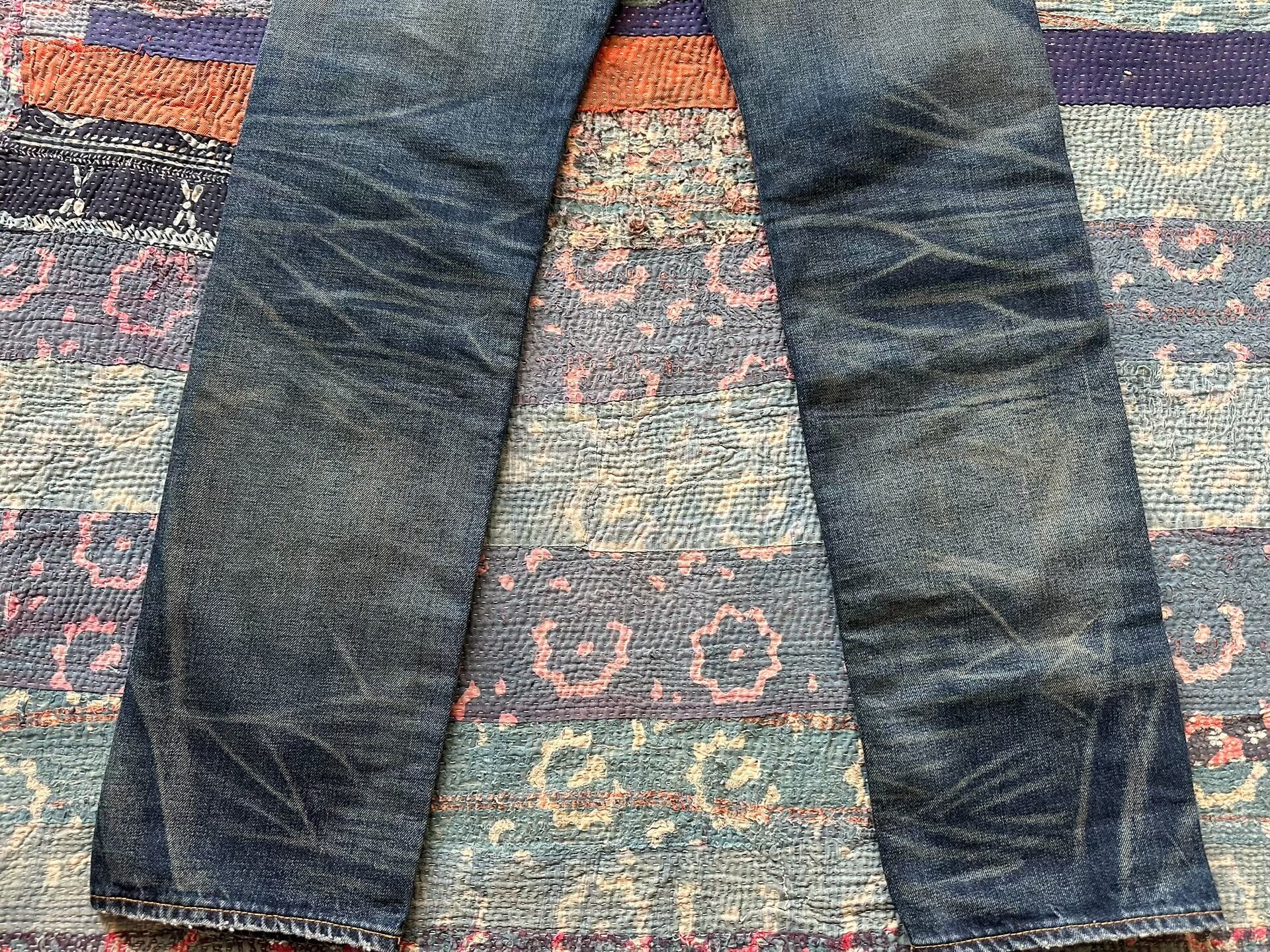 RRL Blue Distressed Straight-Leg Jeans — back