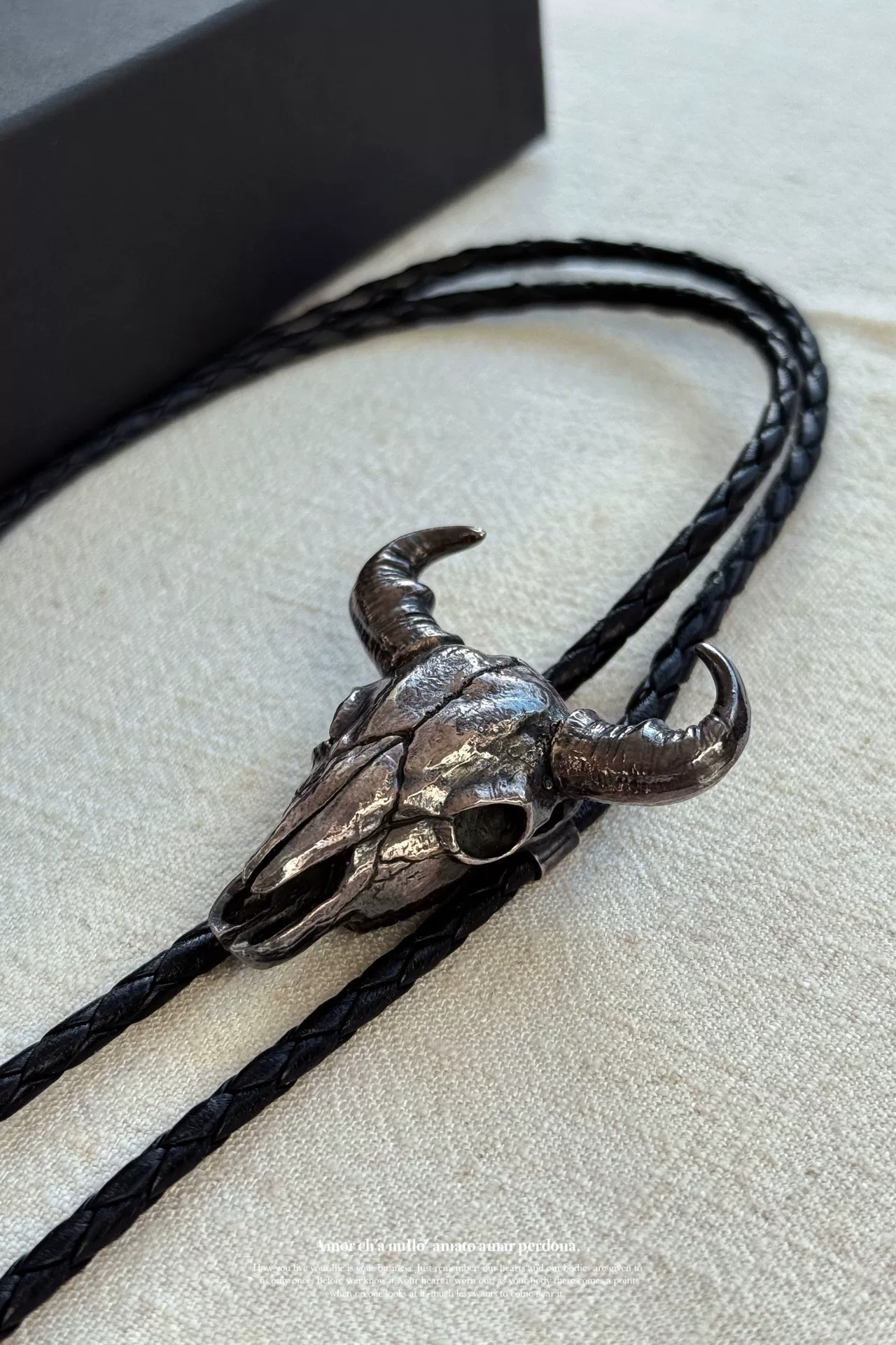Yohji Yamamoto Silver Bull Skull Necklace — detail