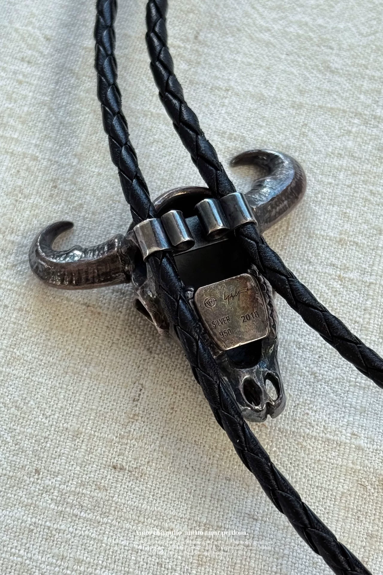 Yohji Yamamoto Silver Bull Skull Necklace — label