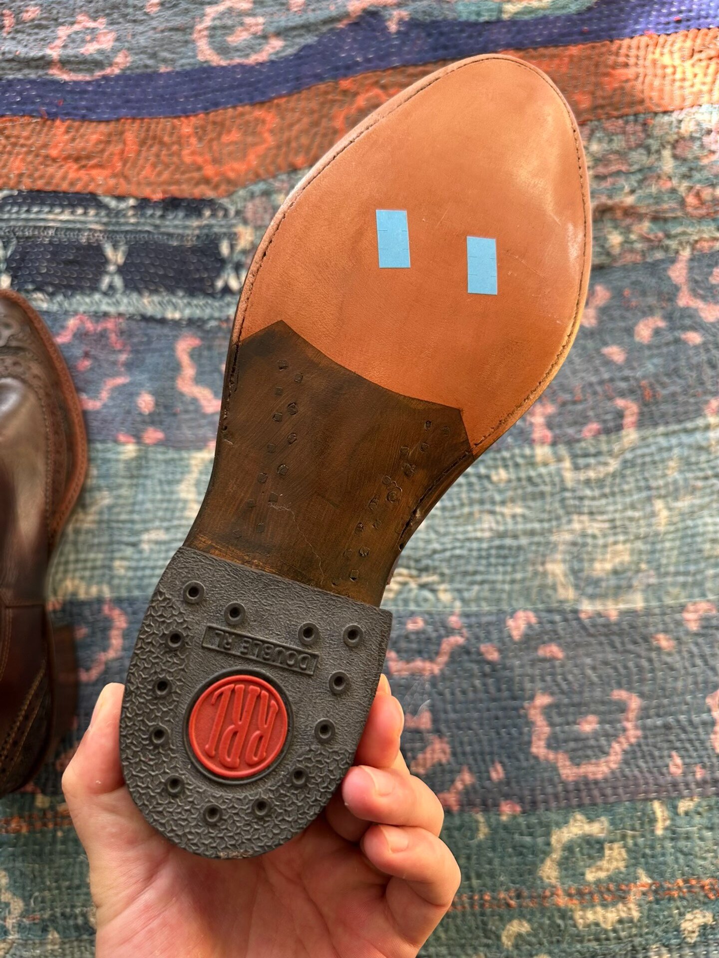 RRL Western Carved Chelsea Leather Boots — label