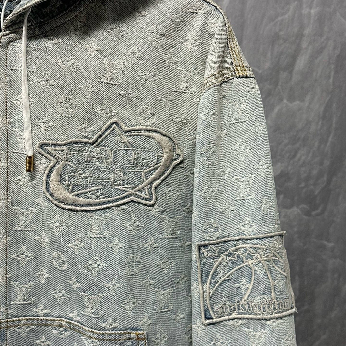 Louis Vuitton NBA Embroidered Hooded Denim Jacket — detail