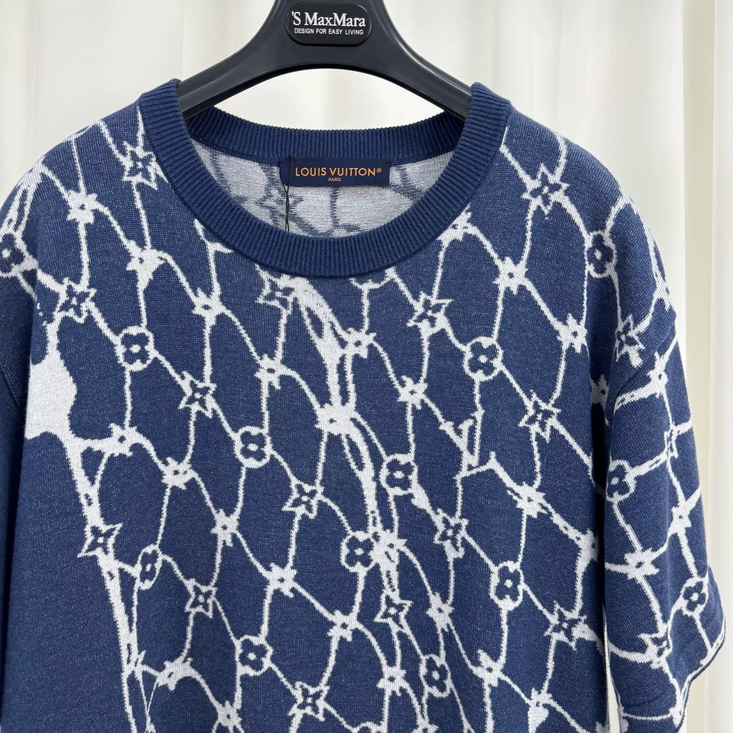 Louis Vuitton Blue Fishnet Knit Short-Sleeve Top — back