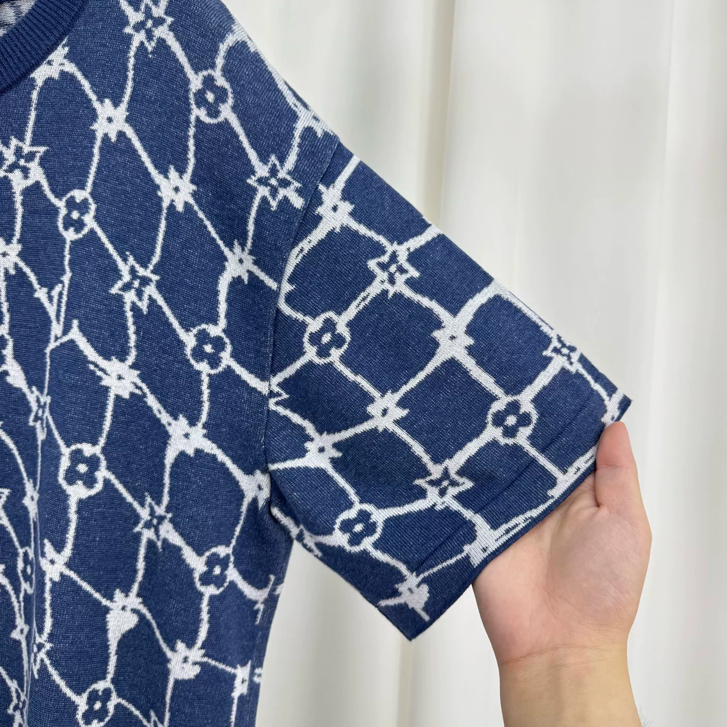 Louis Vuitton Blue Fishnet Knit Short-Sleeve Top — detail