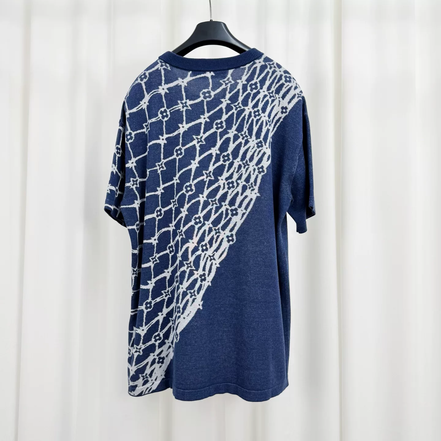 Louis Vuitton Blue Fishnet Knit Short-Sleeve Top — front