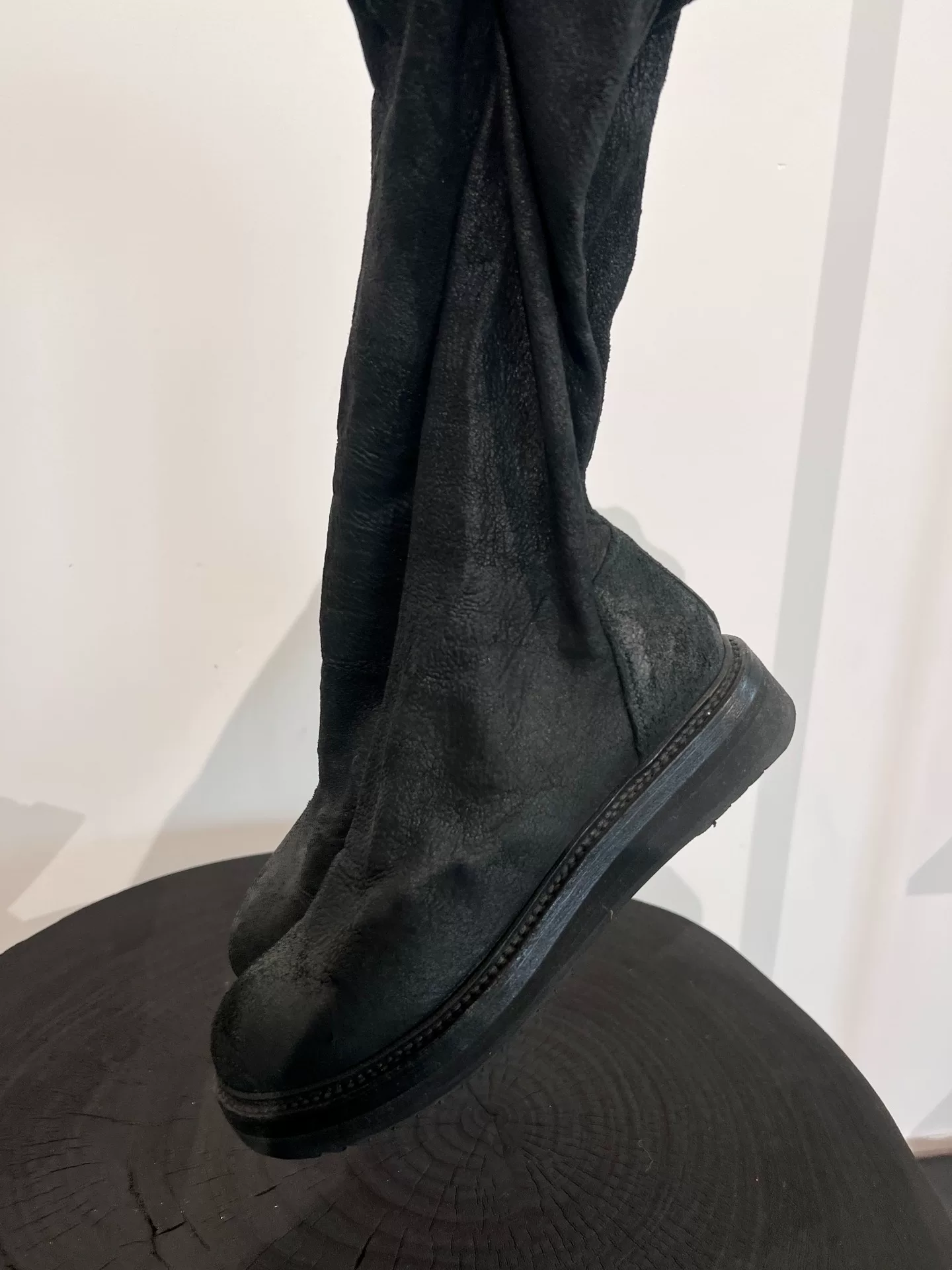 Rick Owens Cracked Sheepskin Mid-Calf Boots — detail