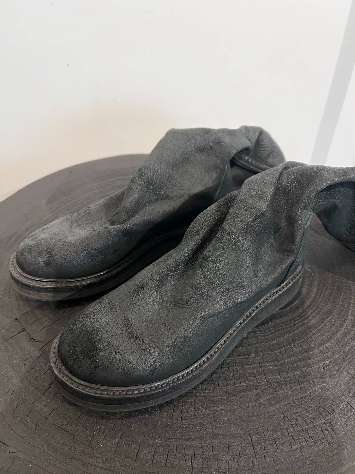 Rick Owens Cracked Sheepskin Mid-Calf Boots — back