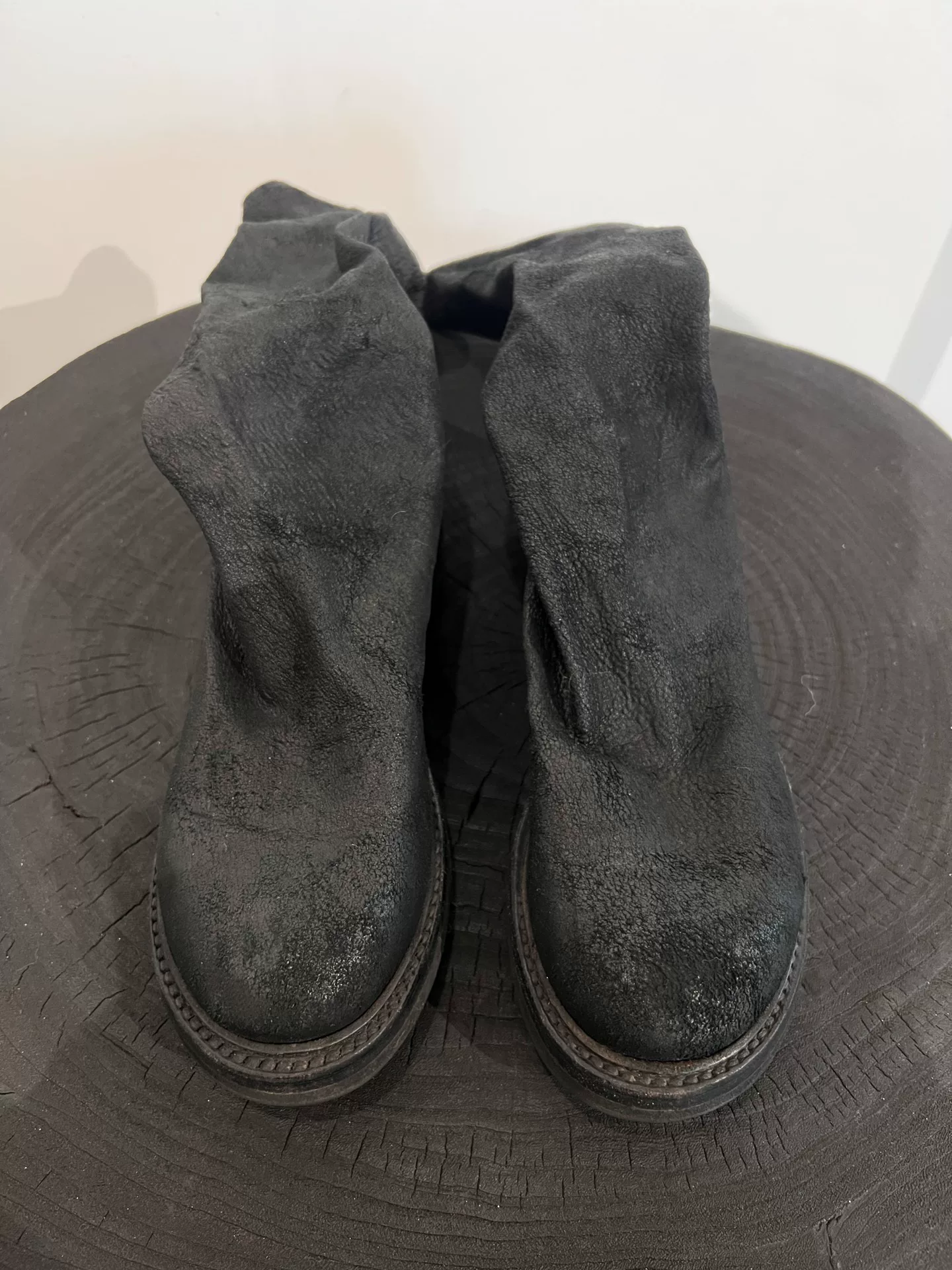 Rick Owens Cracked Sheepskin Mid-Calf Boots — front