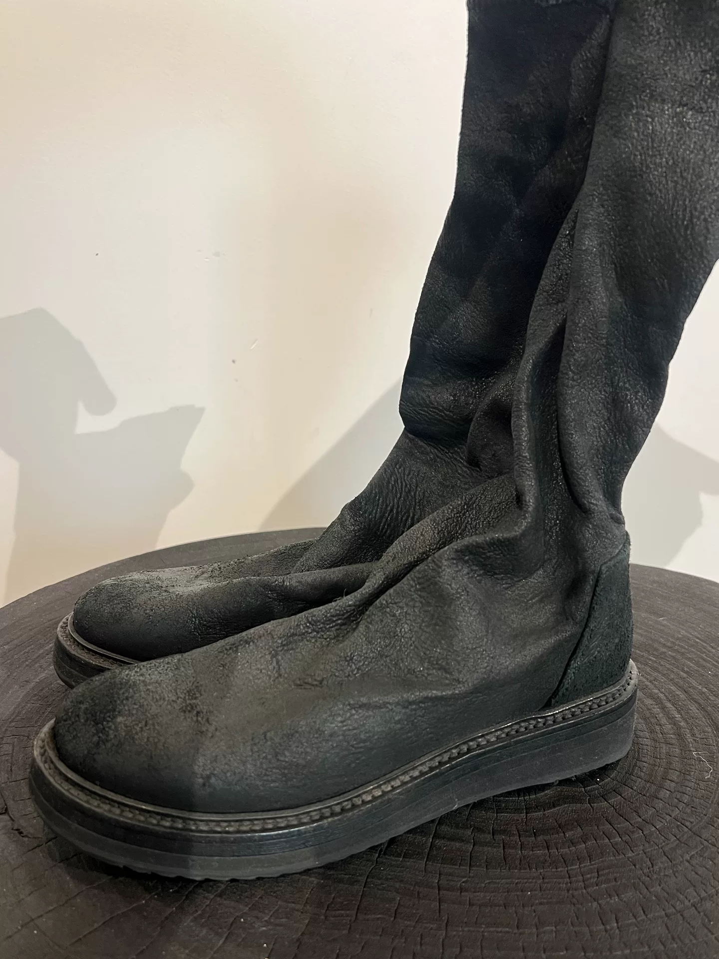 Rick Owens Cracked Sheepskin Mid-Calf Boots