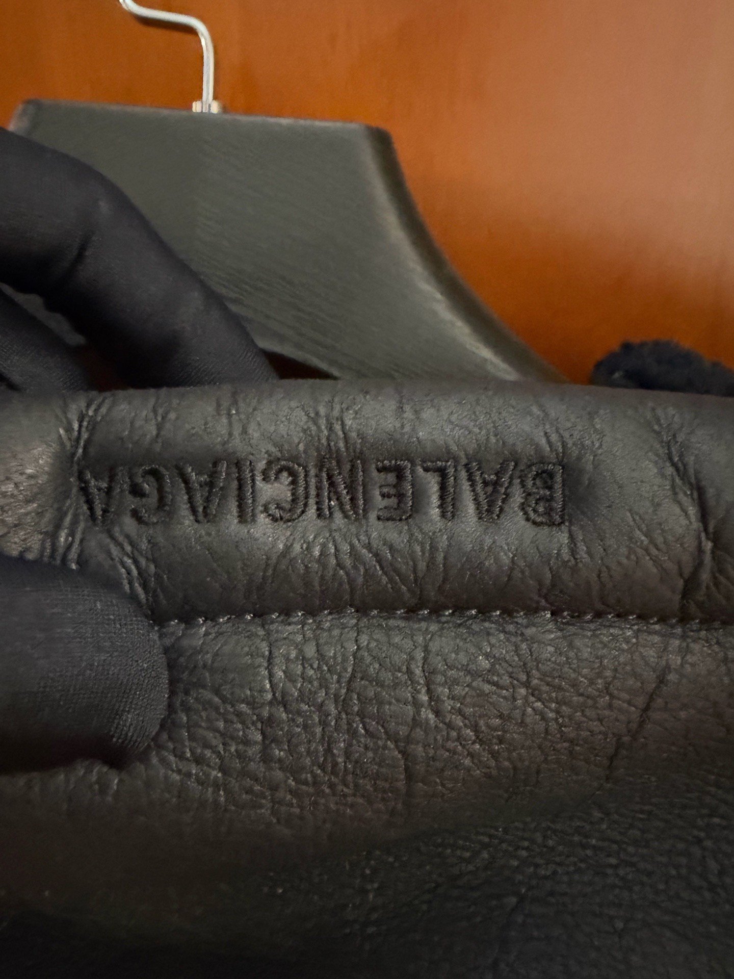 Balenciaga New Teddy Fleece Leather Jacket — label