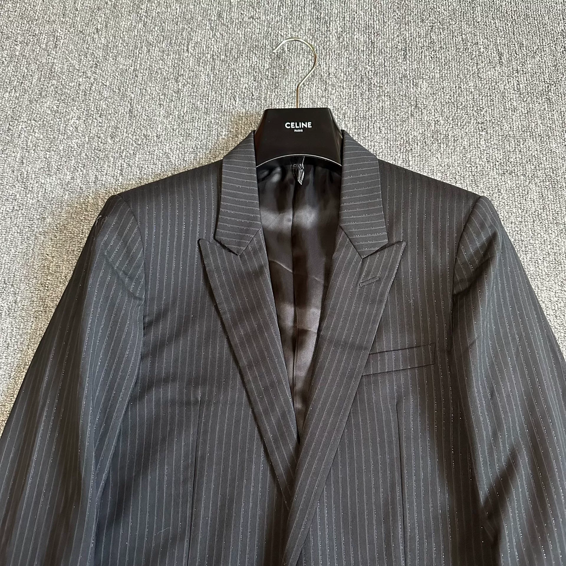 Dior Silver Thread Pinstripe Suit — detail