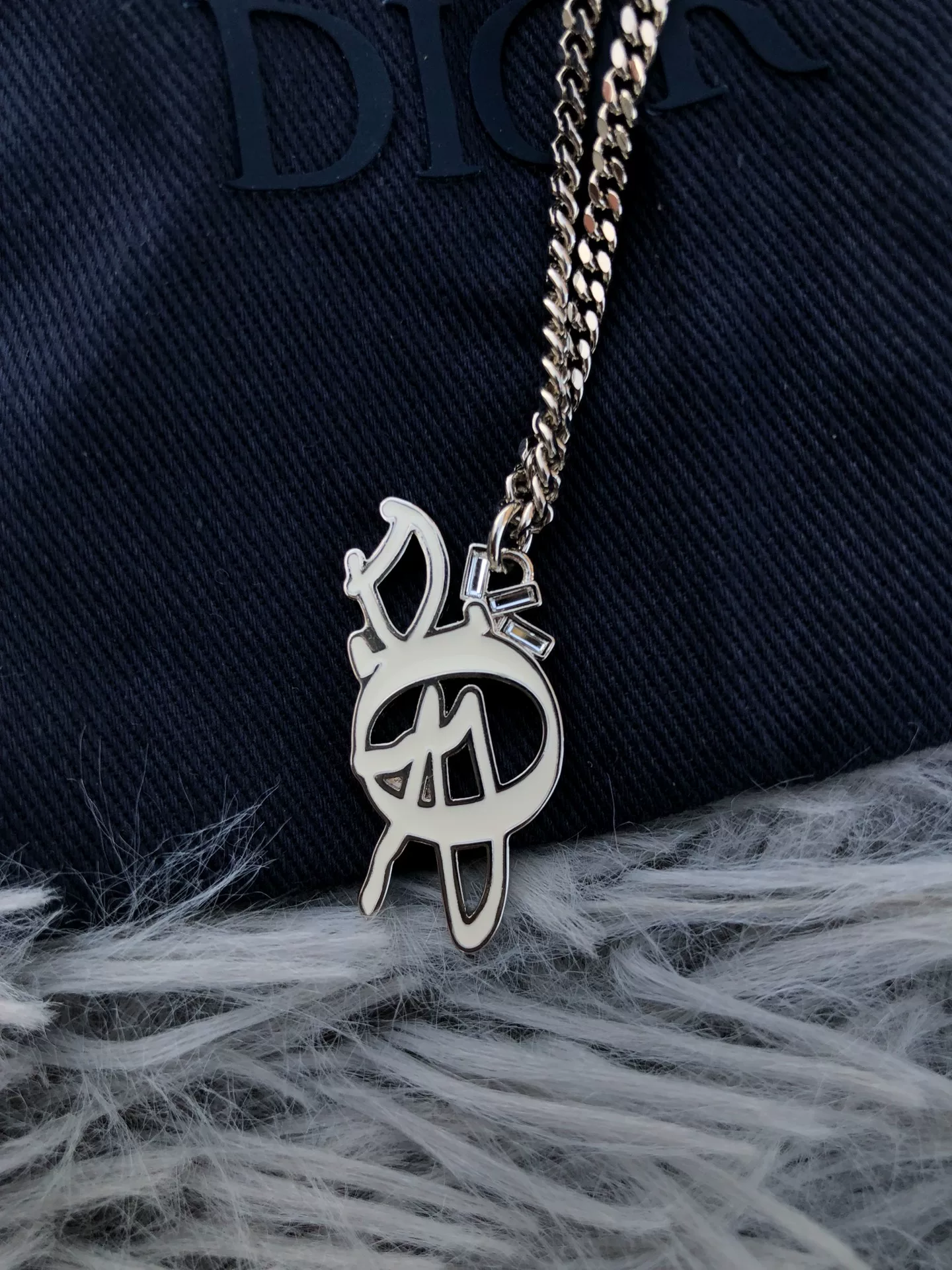 Dior 2023 Silver Logo Pendant Necklace — front
