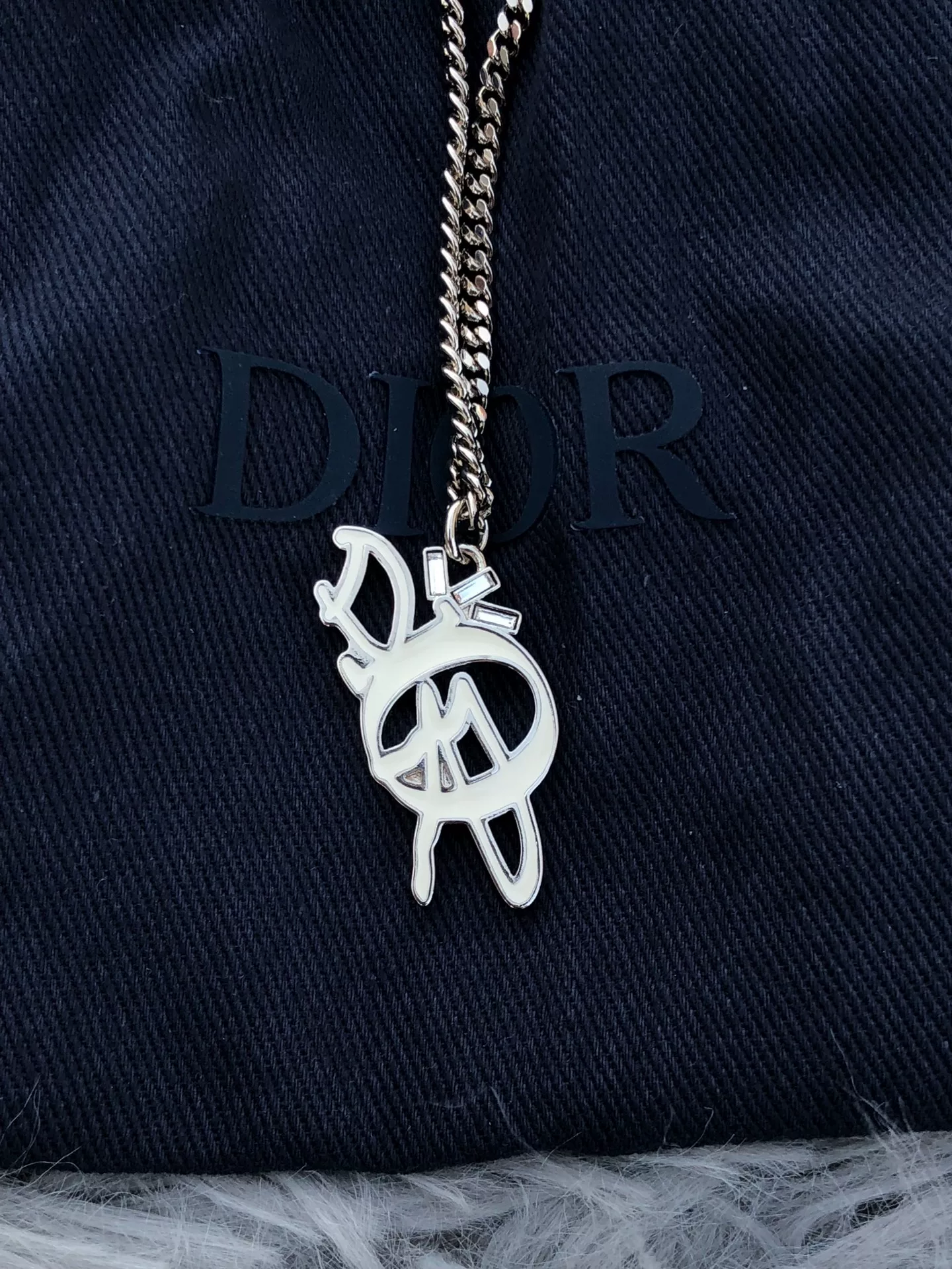 Dior 2023 Silver Logo Pendant Necklace — detail