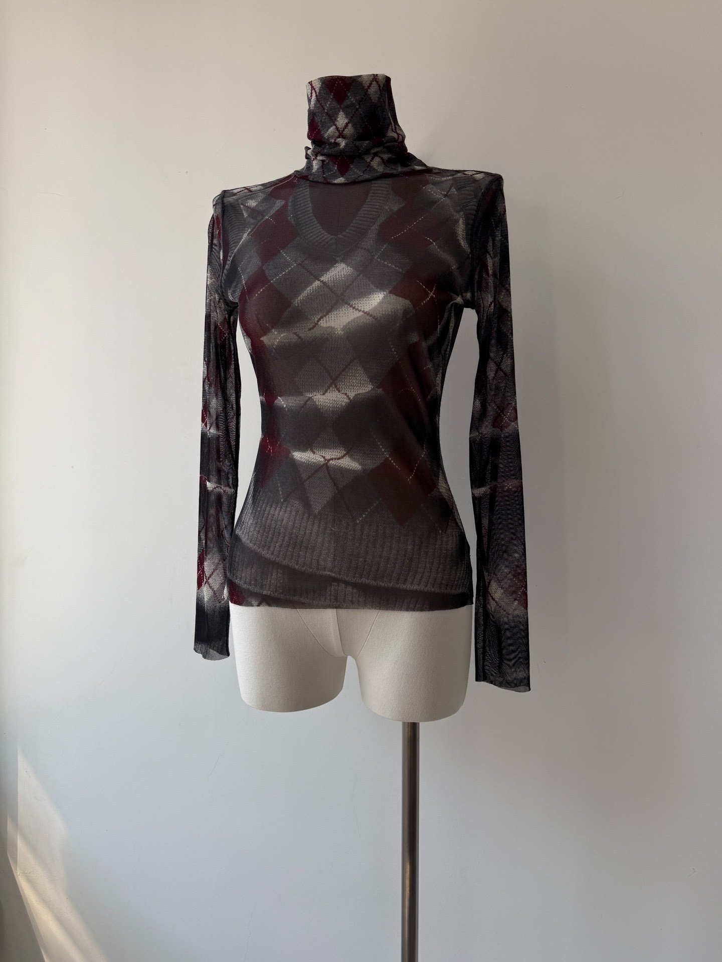 Jean Paul Gaultier Argyle Mesh Turtleneck Top — front