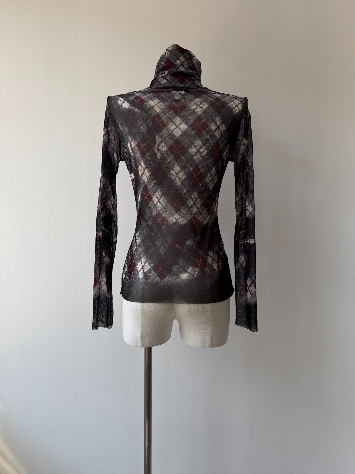 Jean Paul Gaultier Argyle Mesh Turtleneck Top — label