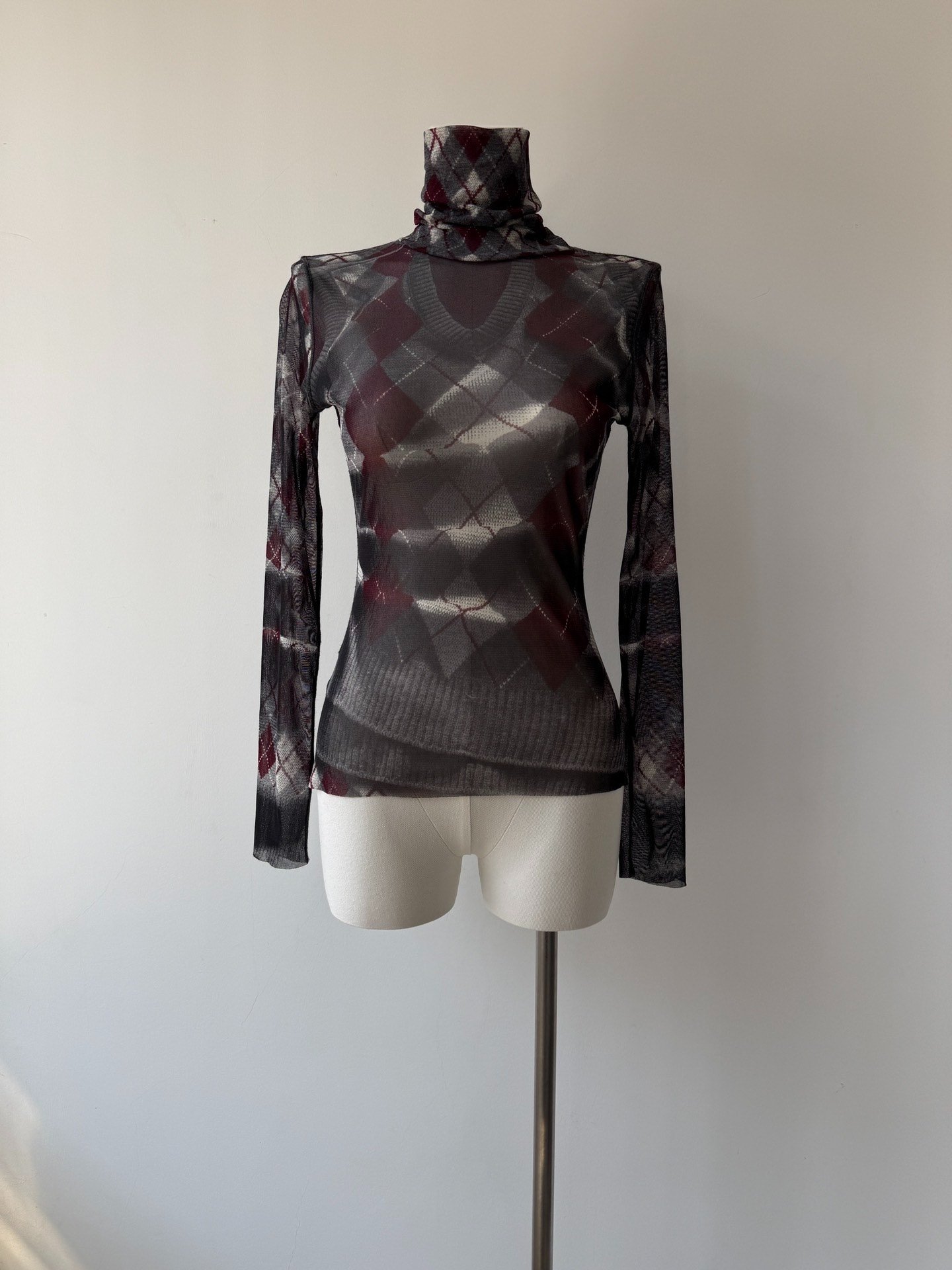 Jean Paul Gaultier Argyle Mesh Turtleneck Top