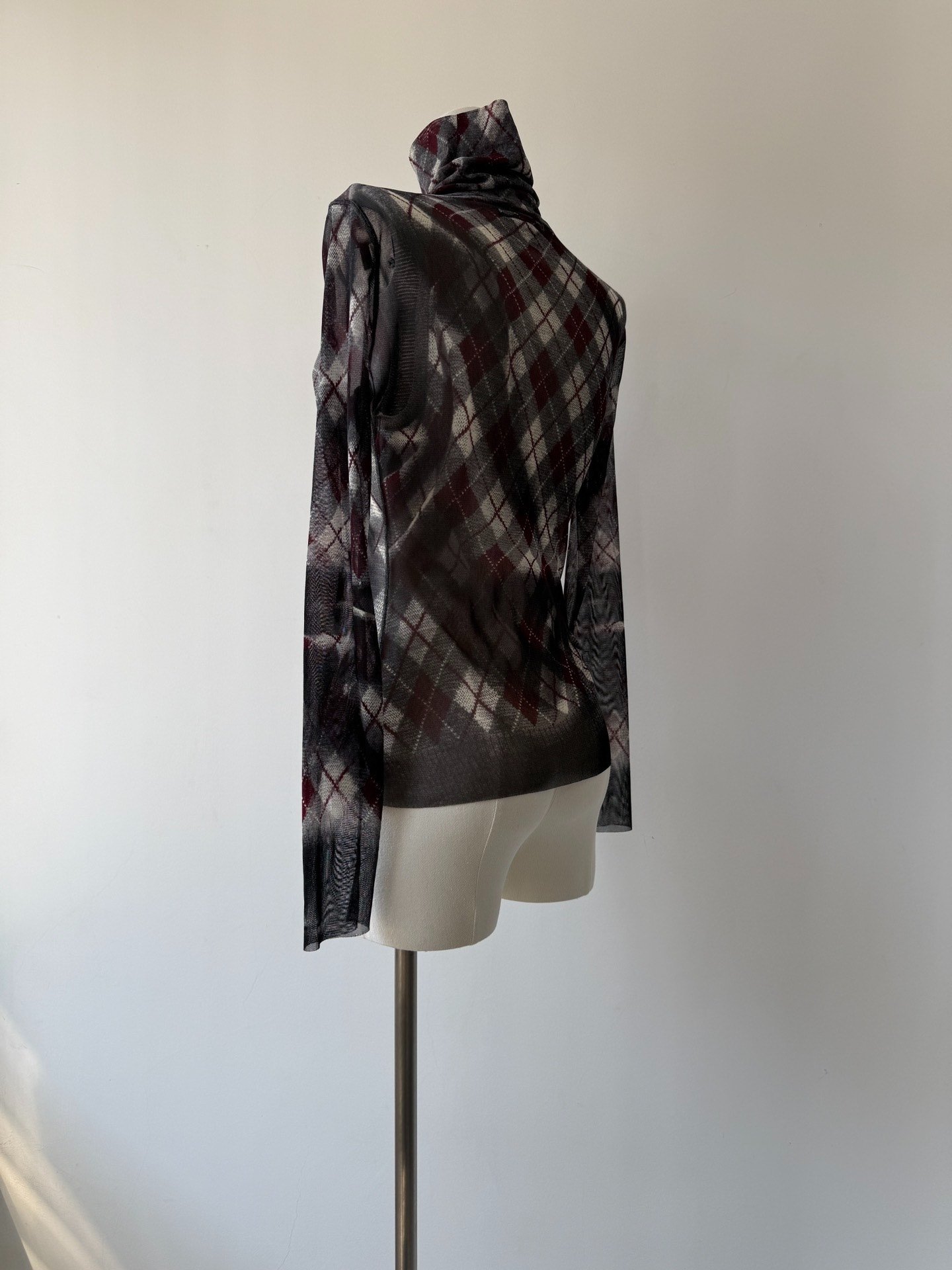 Jean Paul Gaultier Argyle Mesh Turtleneck Top — back