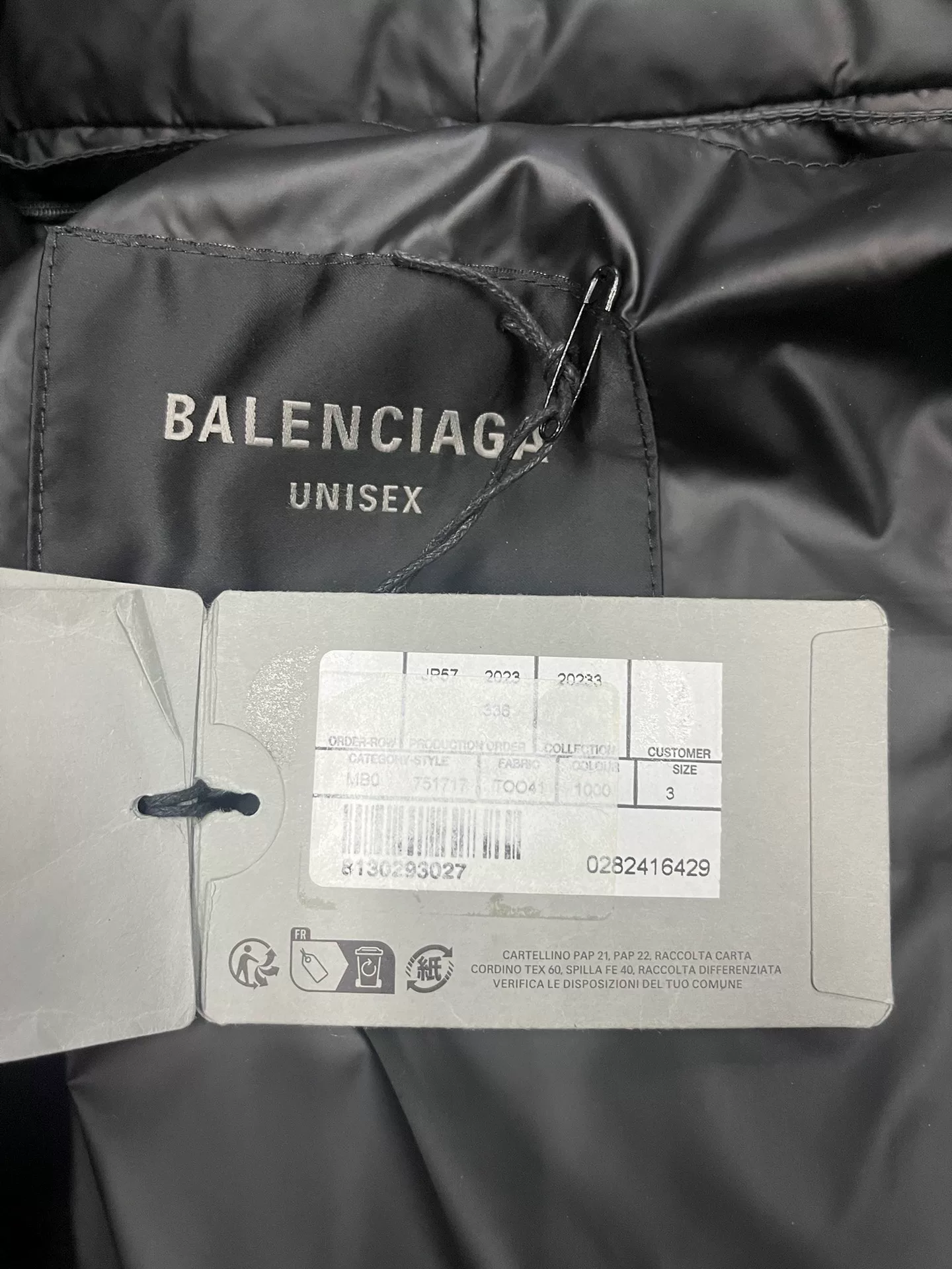 Balenciaga 23SS Black Puffer Jacket — back