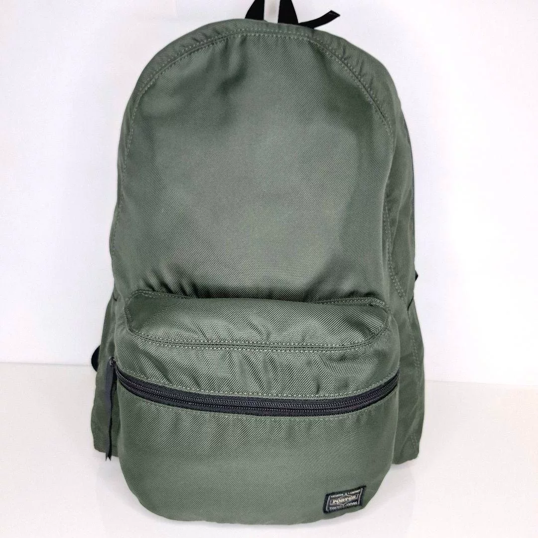 PORTER Forest Green Canvas Backpack — front