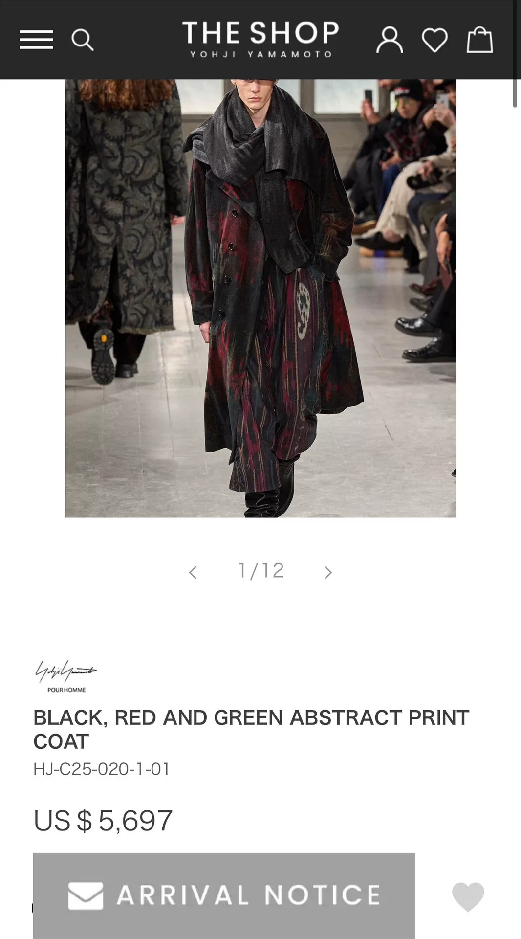 Yohji Yamamoto 23AW Velvet Coat — detail
