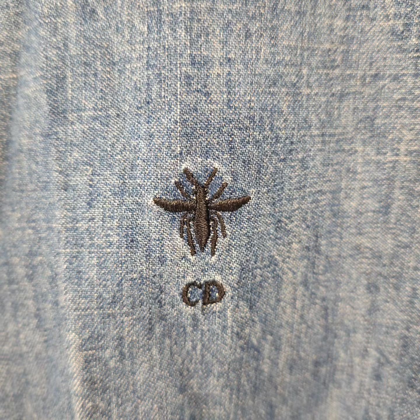 Dior Blue Denim Tiger Bee Embroidery Shirt — detail