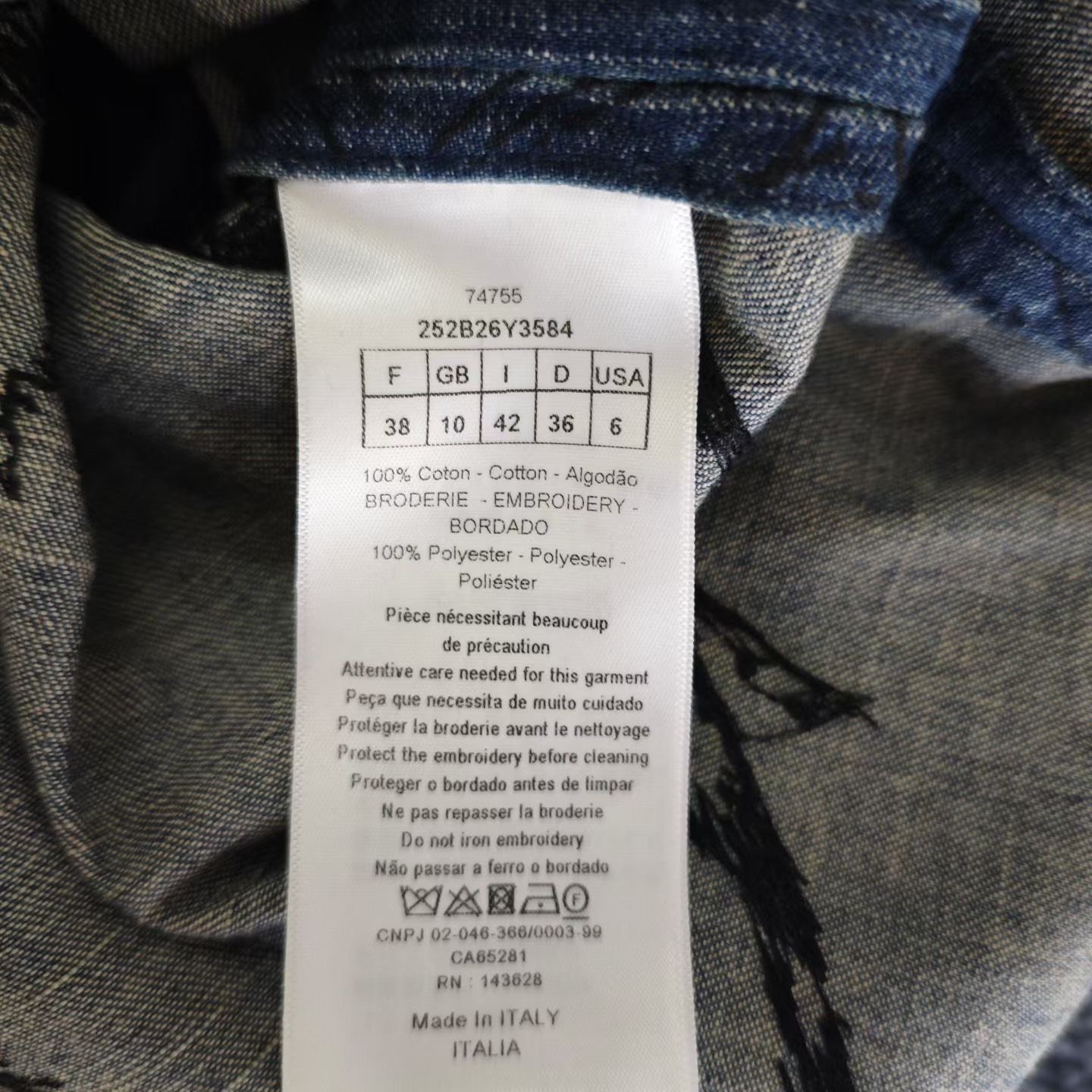 Dior Blue Denim Tiger Bee Embroidery Shirt — label