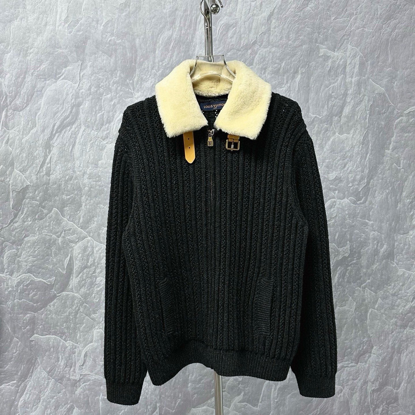 Louis Vuitton SS26 Black Fur Collar Coat