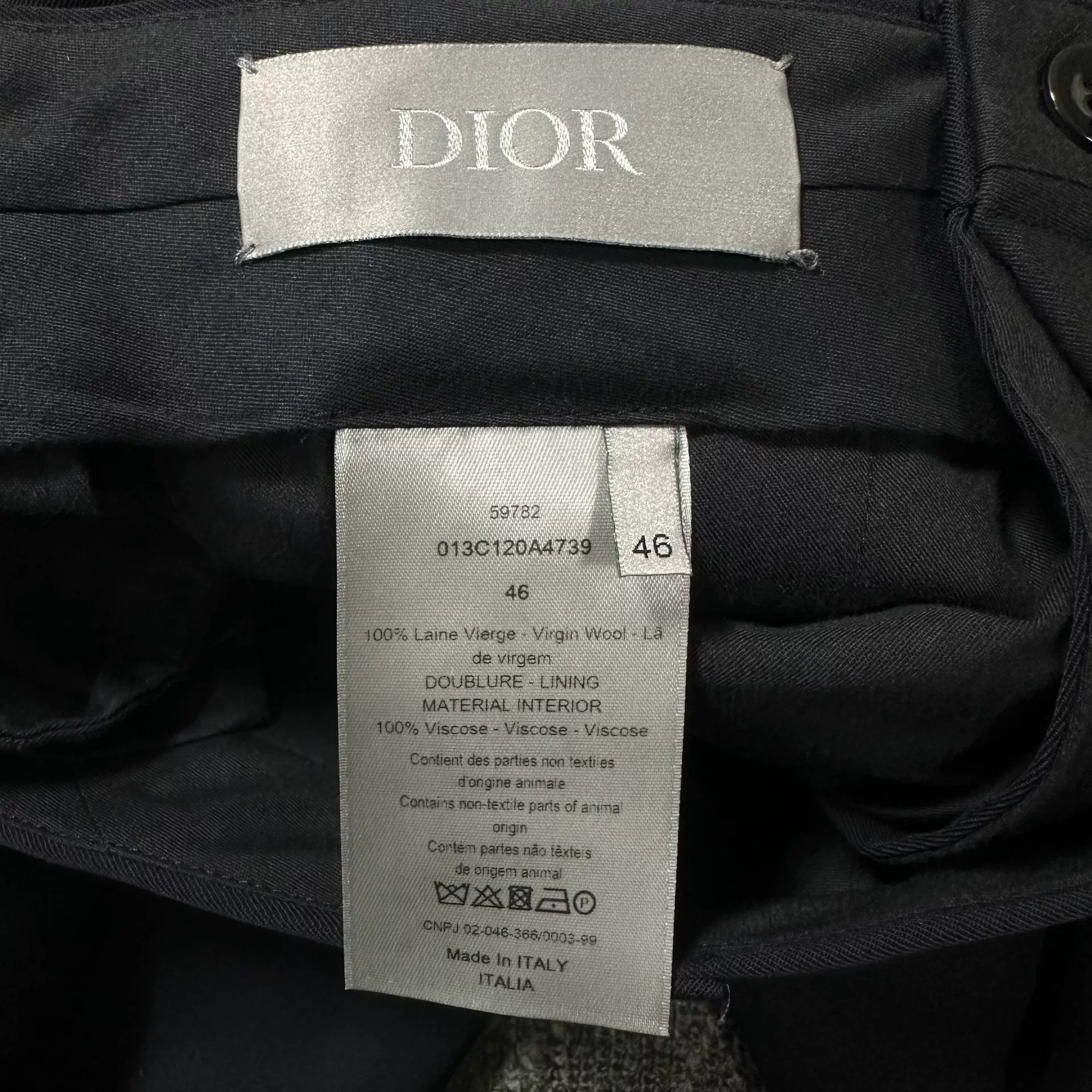 Dior Pure Black Wool Straight-Leg Trousers — back