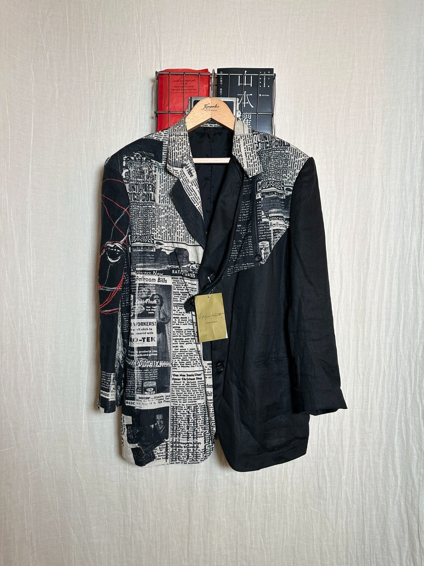 Yohji Yamamoto 22SS Newspaper Print Coat — detail
