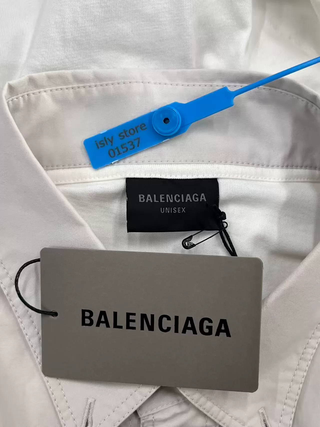 Balenciaga White Loose Mid-Length Logo Shirt — label