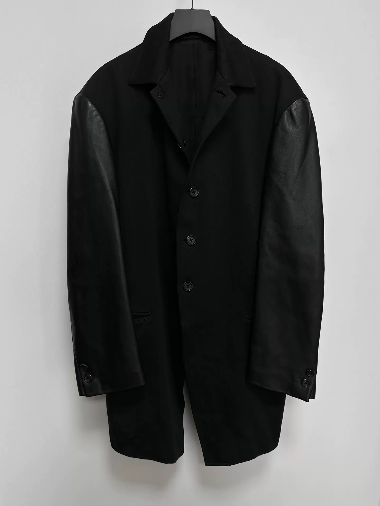 Yohji Yamamoto 96AW Leather Paneled Coat — detail