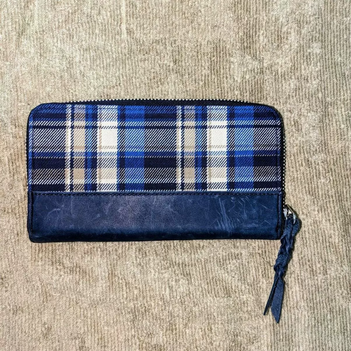 PORTER Blue Plaid Navy Leather Wallet — front