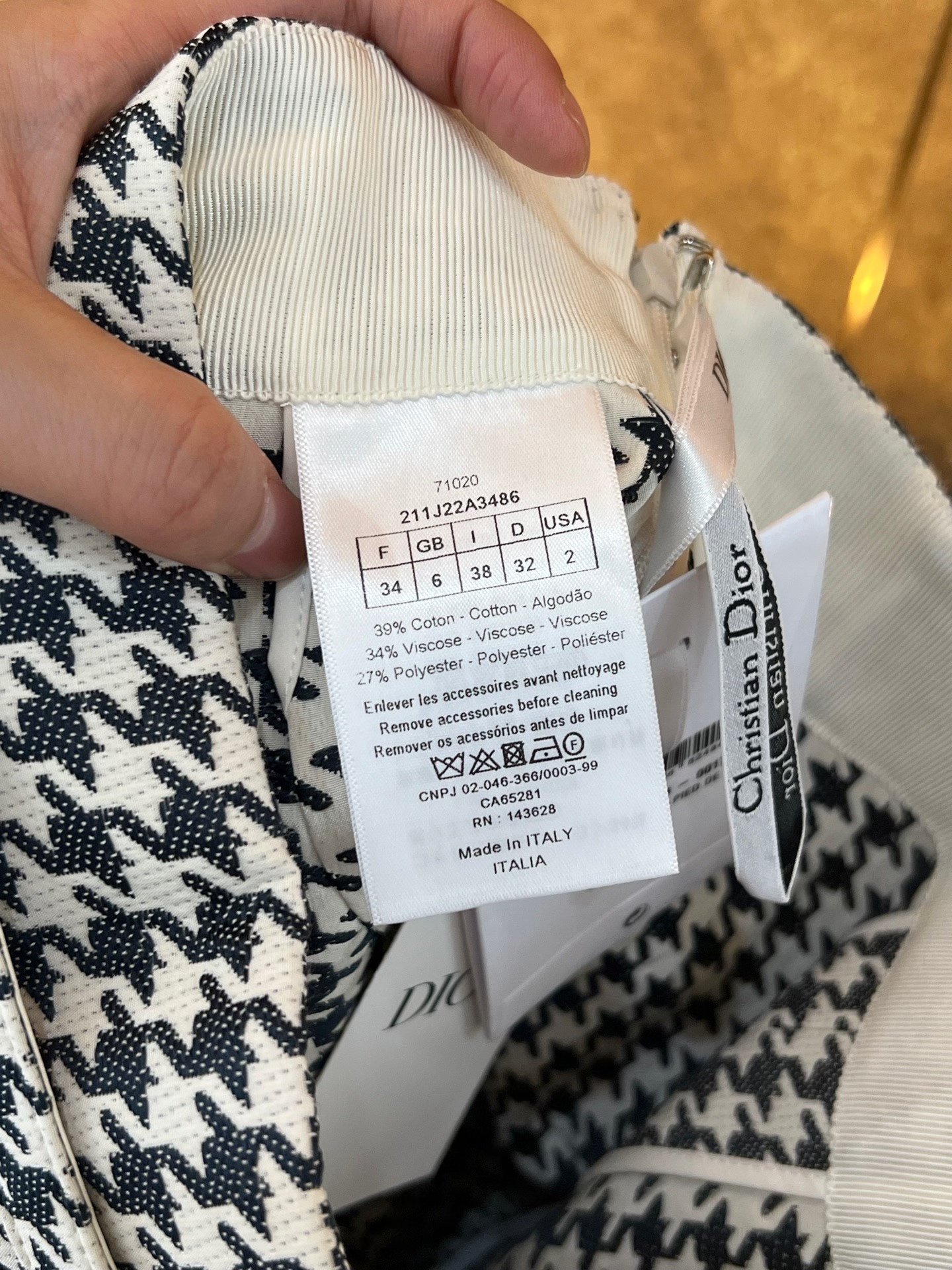 Dior Houndstooth Belted Skirt — label