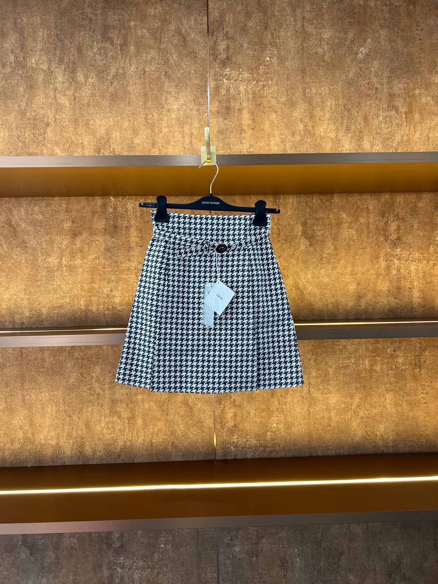 Dior Houndstooth Belted Skirt