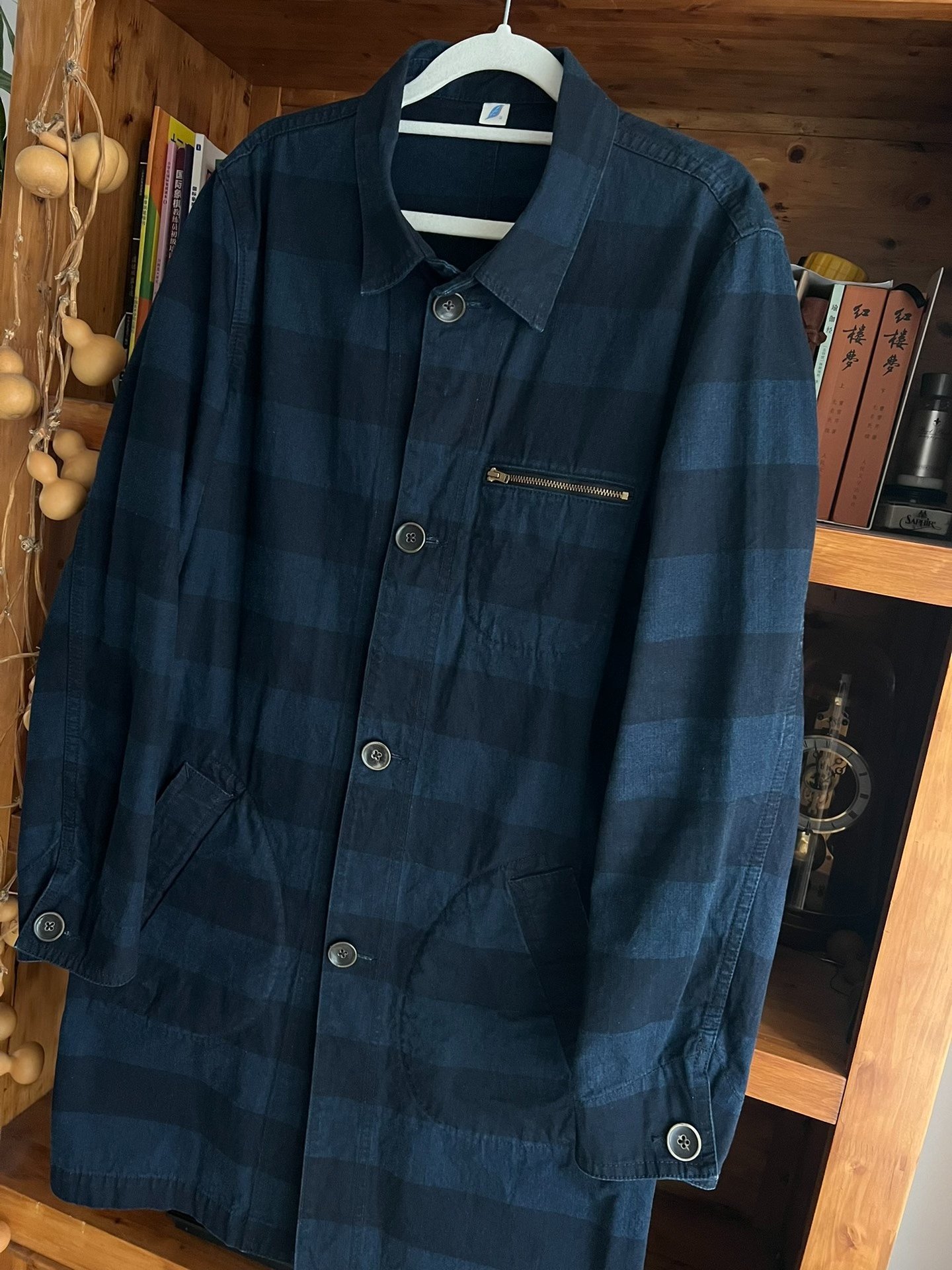 Pure Blue Japan Indigo Denim Long Coat — detail