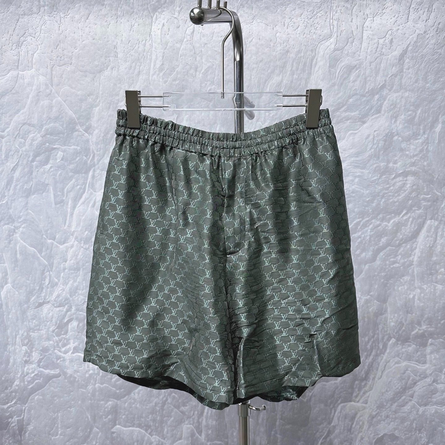 Louis Vuitton FW24 Silk Logo Print Shorts — detail
