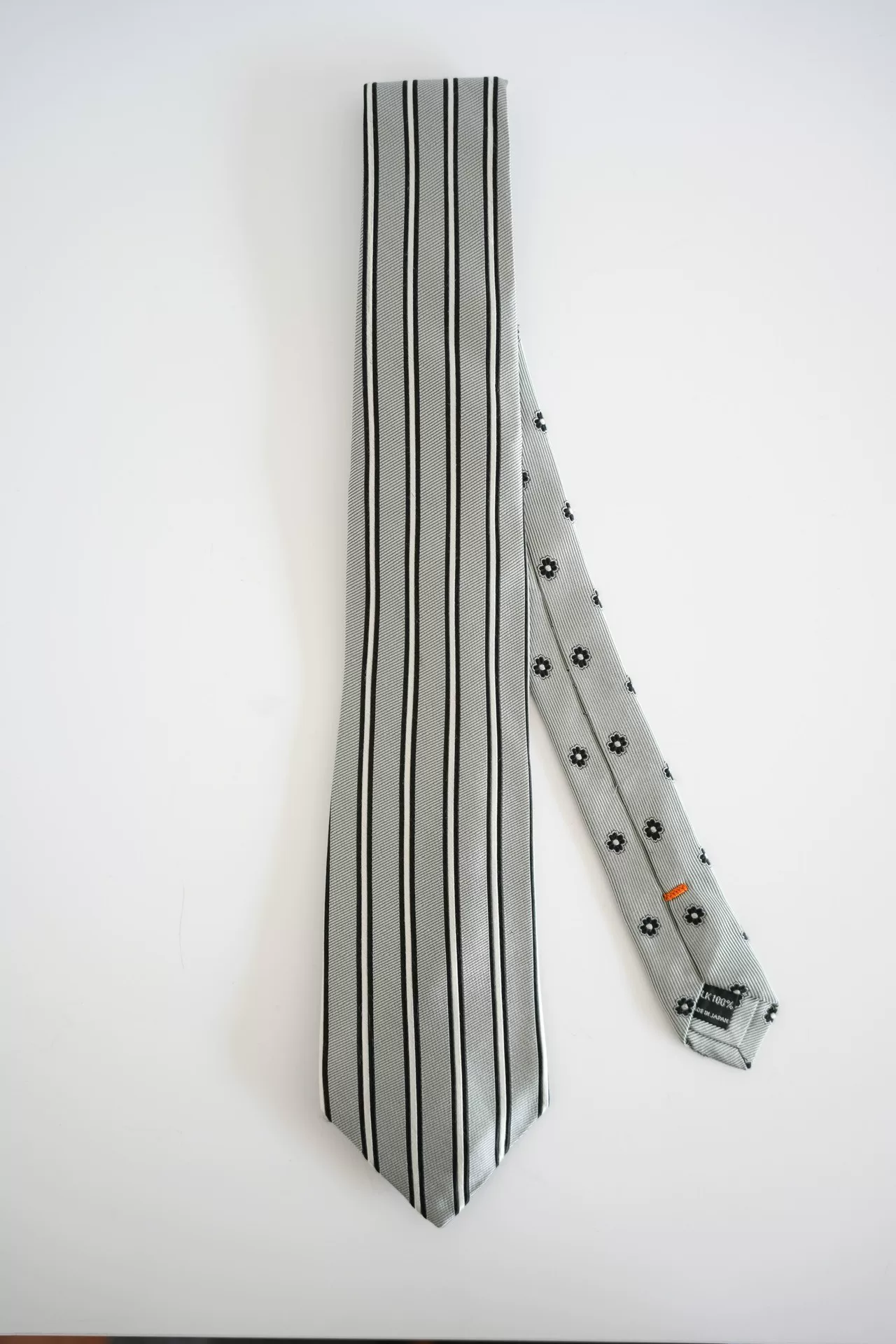 Yohji Yamamoto Striped Floral Silk Tie