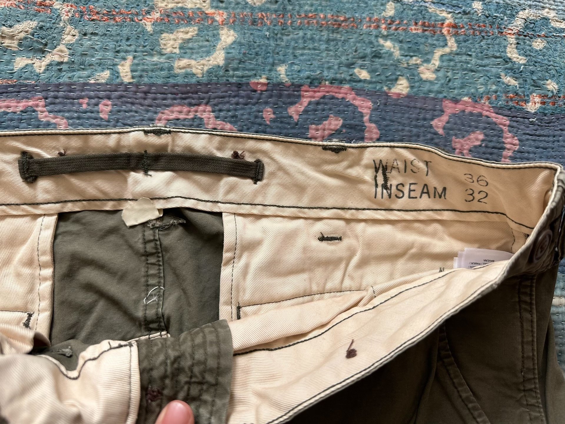 RRL Olive Green Cargo Work Pants — label