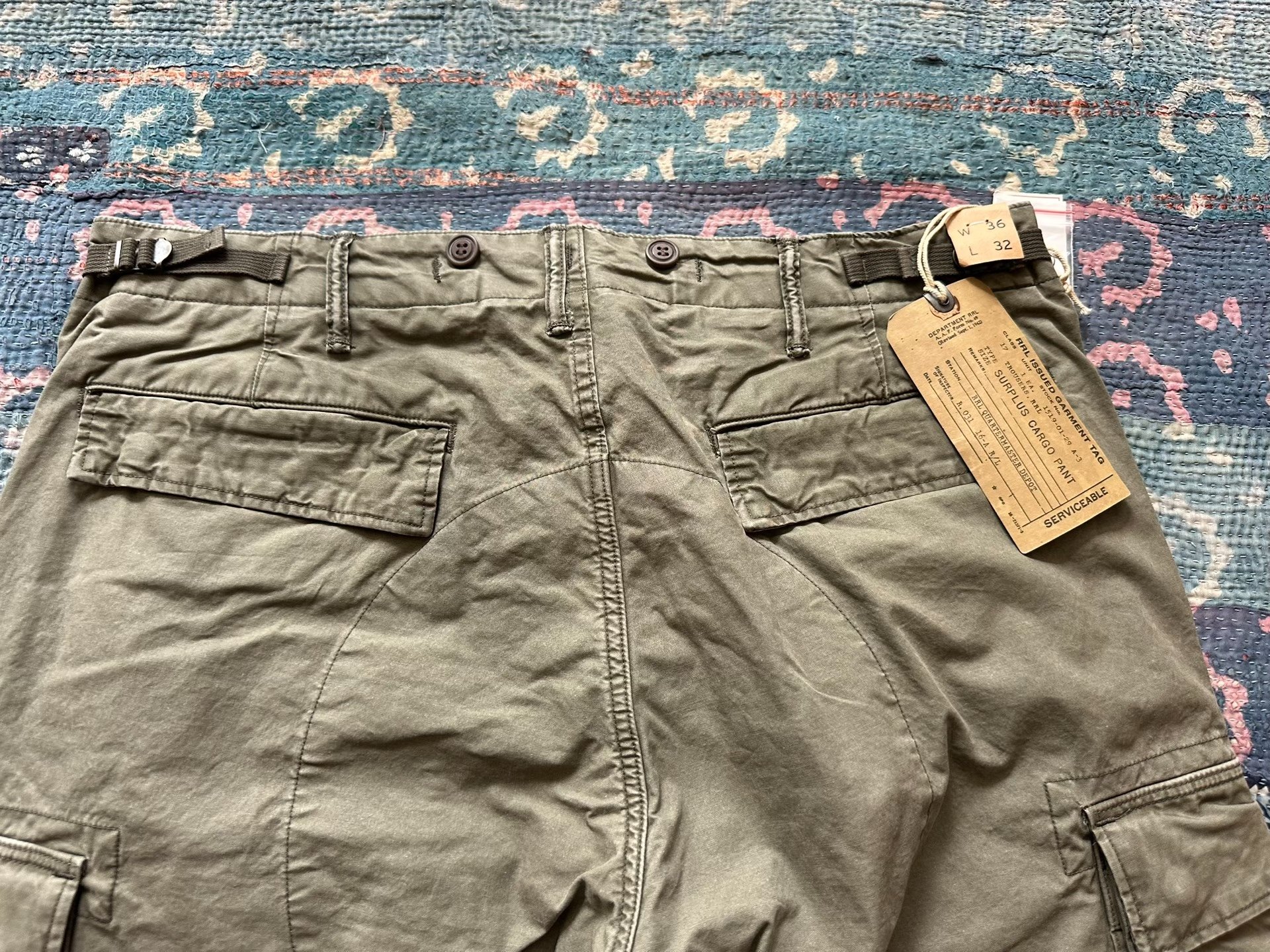 RRL Olive Green Cargo Work Pants — back