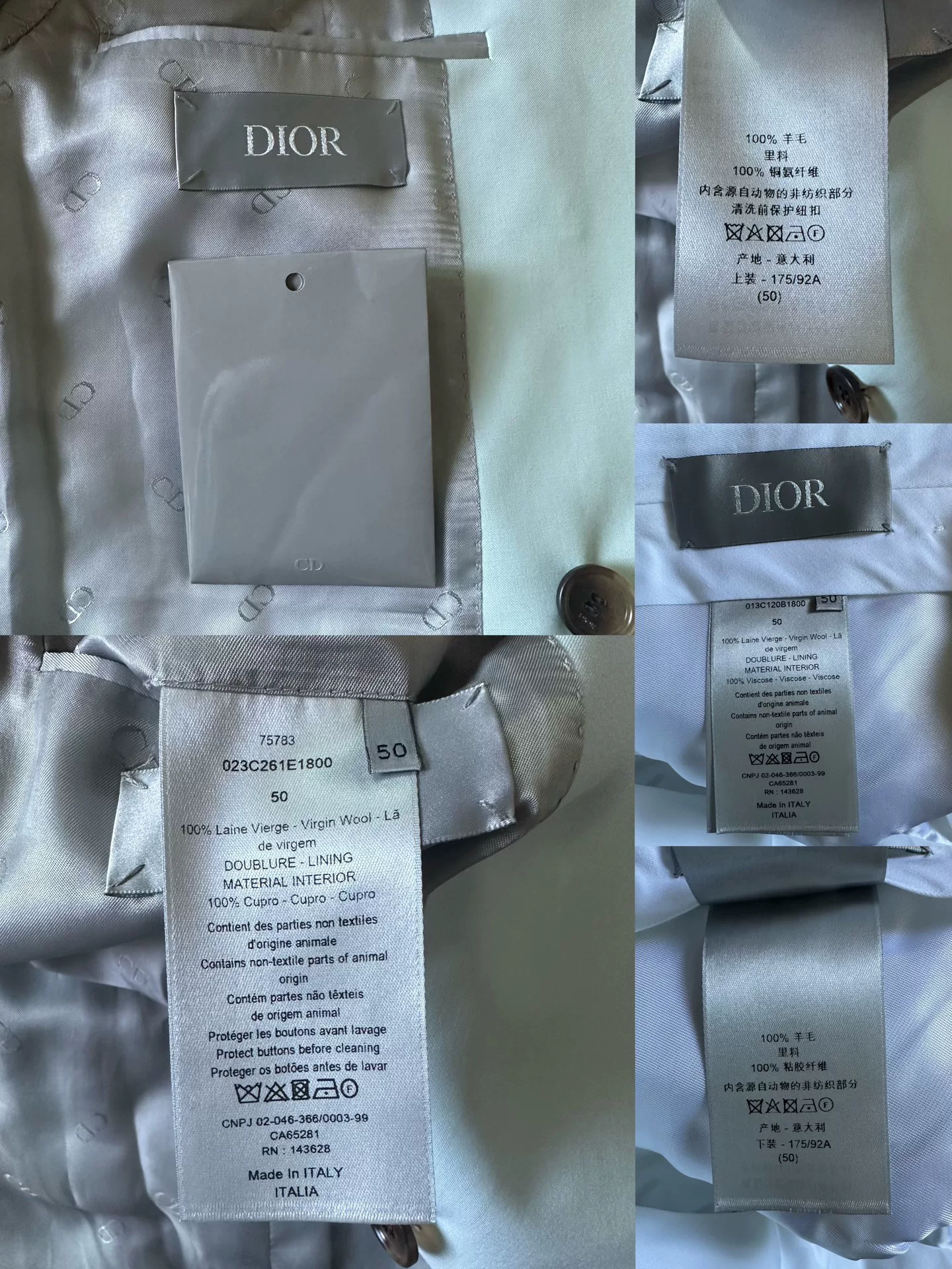 Dior Light Blue Double-Breasted Wool Suit — label