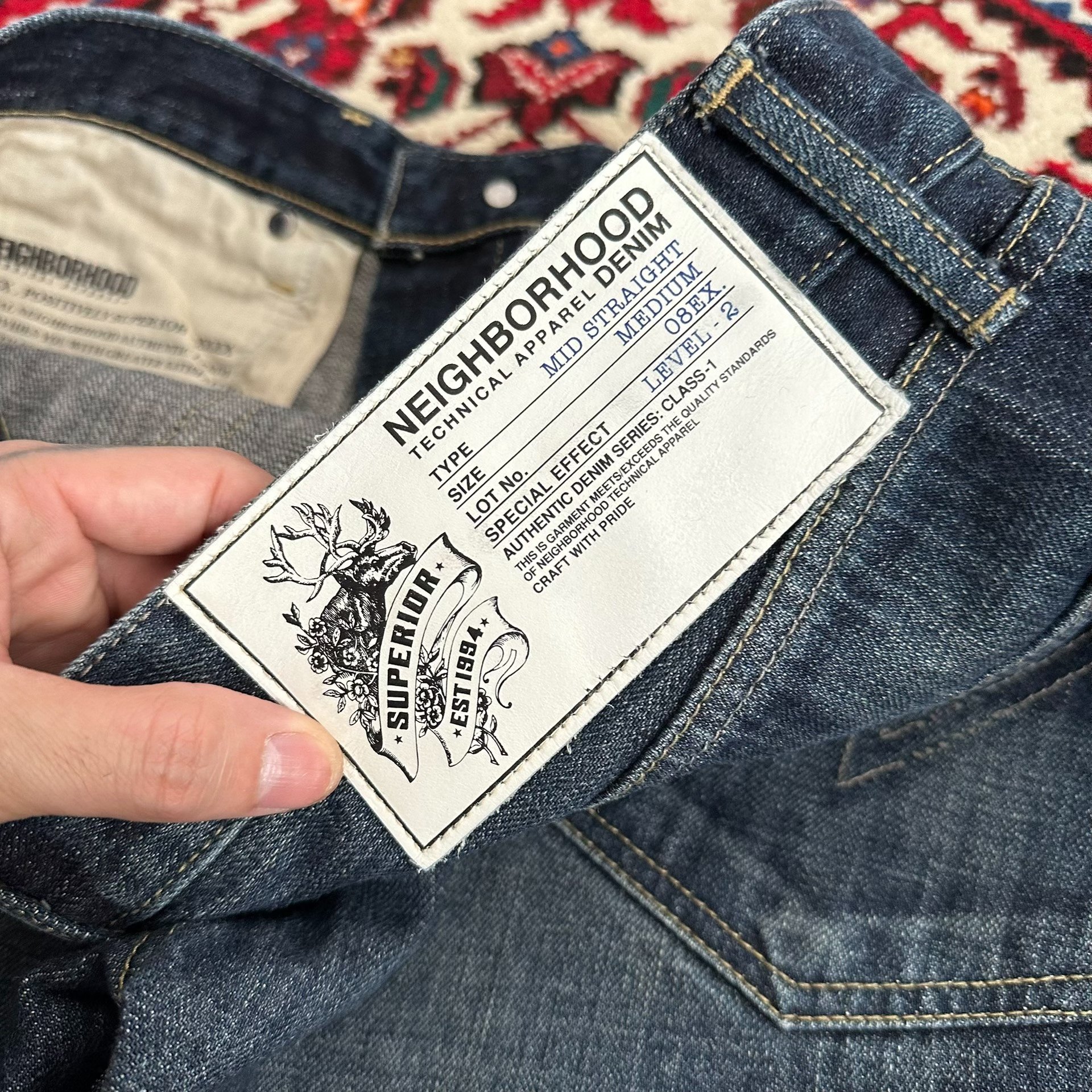 Neighborhood 08EX Splatter Paint Jeans — label