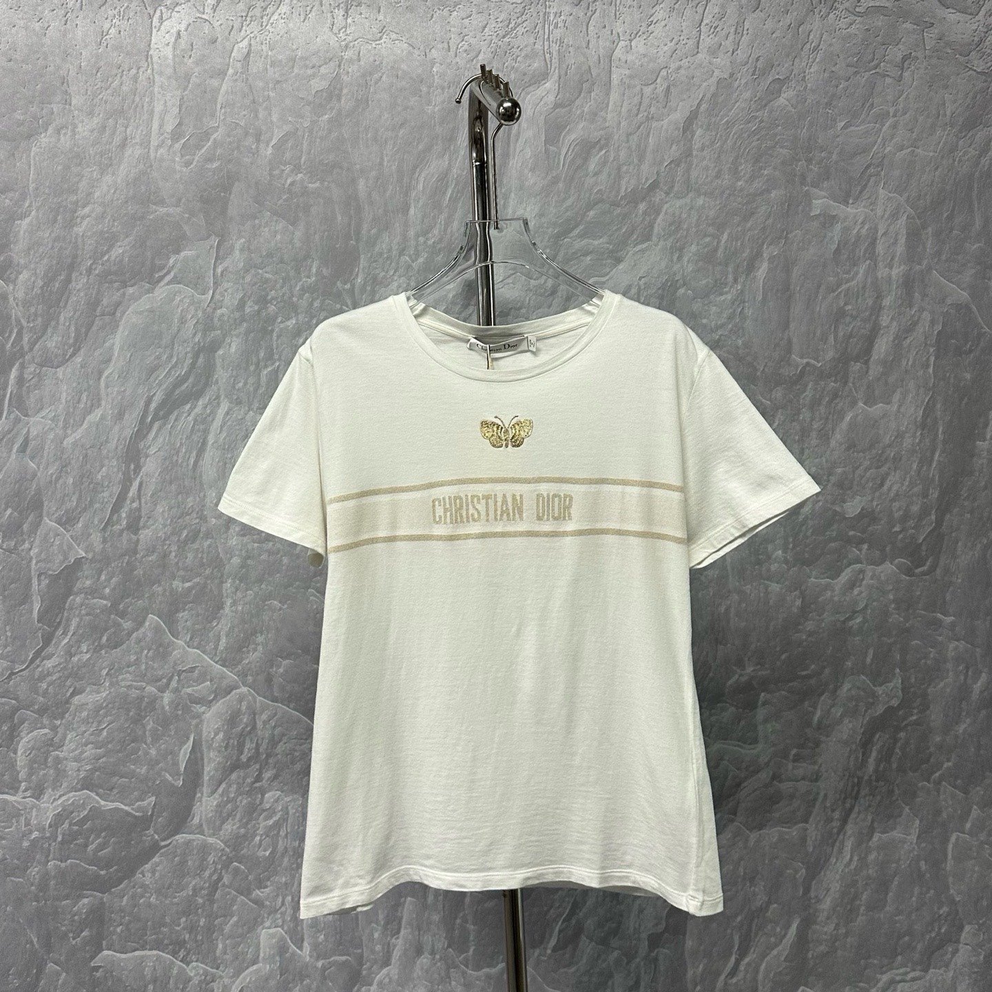 Dior Butterfly Embroidery Short-Sleeve T-Shirt — detail